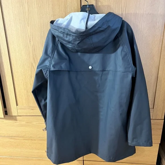 Urban Outfitters BDG BLACK PVC RUBBERIZED hooded Raincoat Vinyl Waterproof sz L